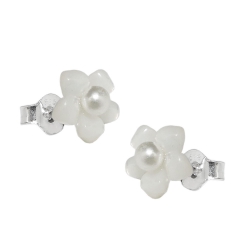 Stecker 8mm kleine Blume perlmutt mit Perle Silber 925