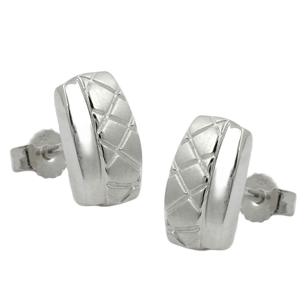 Ohrstecker Ohrring 10x6mm Viereck Waffelmuster matt-glänzend Silber 925