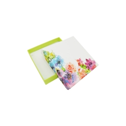 Schmuckschachtel 60x60x22mm für Kette/Ohrring hellgrün-floral Kartonage