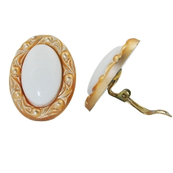 Clip Ohrring 30x21mm oval weiß mit Rahmen goldfarbig Kunststoff-Bouton
