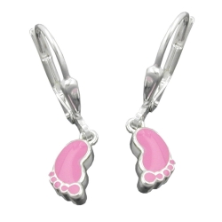Ohrbrisur Ohrhänger Ohrringe 23x5mm Fuß rosa lackiert Silber 925