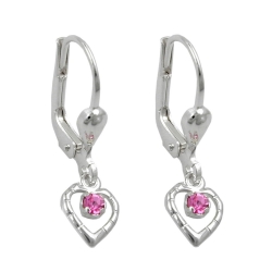 Ohrbrisur Ohrhänger Ohrringe 21x6mm Herz mit Glasstein pink glänzend Silber 925