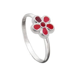 Ring Kinderring mit Blume rot Silber 925 Ringgröße 44
